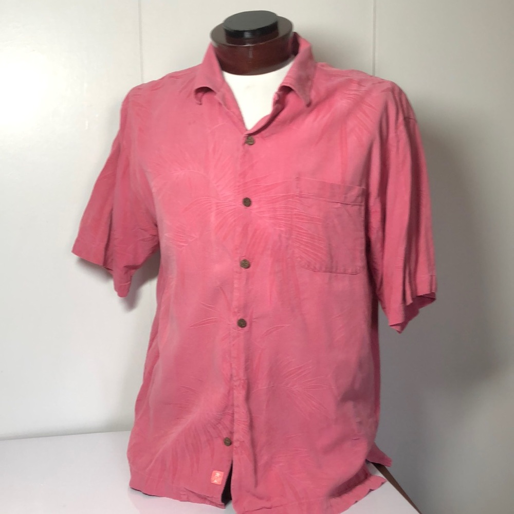 Tommy Bahama L silk cotton blend short sleeve button up